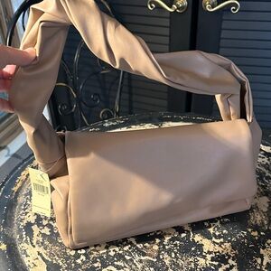 Soft Twist-Handle Shoulder Bag in Taupe